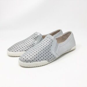 Jo Mercer Silver Metallic Perforated Slip On Flats.